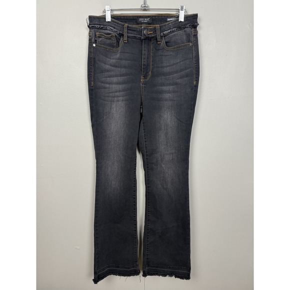 Judy Blue Slim Bootcut Jeans Black Dark Wash Flare Release Hem Boho Festival 11 - Picture 1 of 10